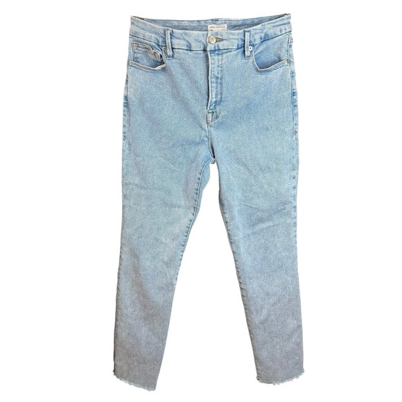 Good American Denim - Good American High Rise Skinny Jeans 10/30 Light Wash Raw Hem Split Back